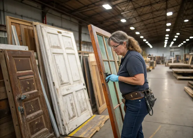 Loretta Daily architectural salvage specialist at Schiller's Tampa warehouse